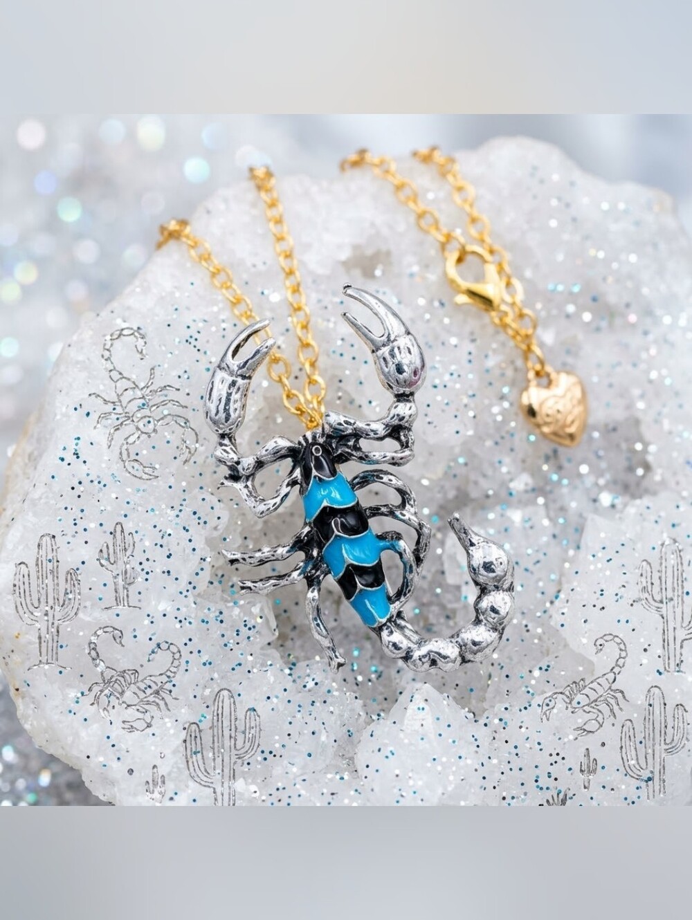 Silver plated black-and-blue scorpion Necklace/brooch